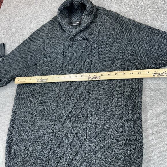 Zara Man Wool Blend Cable Knit Sweater Men's Size Large Shawl Collar Charcoal - Picture 5 of 8